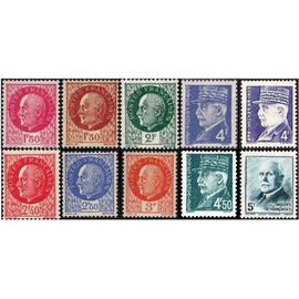 france 1941 / 42, très beaux timbres neufs yvert 516 à 524 (sauf 523), philippe pétain, types bersier, hourriez et mazelin.