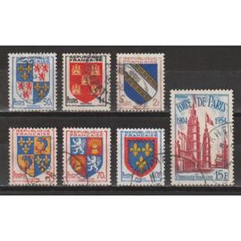 france, 1953-1954, armoiries de provinces, foire de paris, n°951 à 954 + 958 + 959 + 975, oblitérés.