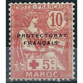 maroc, protectorat français 1915, beau timbre yvert 60, type mouchon libellé "maroc", avec une surtaxe au profit de la croix rouge, surchargé, neuf*.