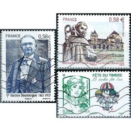 france 2013, beaux timbres yvert 4793 gaston doumergue, 4802 statue de bernard de clervaux à fontaine les dijon et 4809 fête du timbre, le timbre fête l
