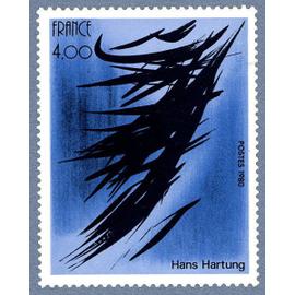 france 1980, très beau timbre neuf** luxe yvert 2110, oeuvre originale de hans hartung.