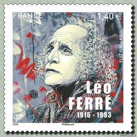 france 2016, très beau timbre neuf** luxe yvert 5080, léo ferré, auteur-compositeur-interprète, pianiste et poète, a mis en musique de nombreux poèmes d