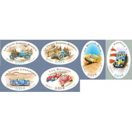 france 2005, très belle série complète timbres neufs** luxe yvert 3795 3796 3797 3798 3799 3800, coupes gordon bennett, courses de voitures.