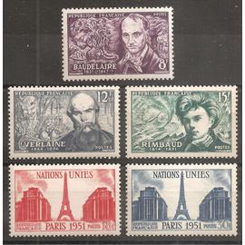 908 à 912 (1951) Séries Poètes Symbolistes et Nations Unies N** (cote 6,85e) (8188)