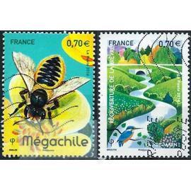 France 2016, Beaux timbres Yvert 5054, Les Abeilles Solitaires La Mégachille et 5105, Réouverture De La Bièvre, Rivière Du Val De Marne, Oblitérés, Tbe.