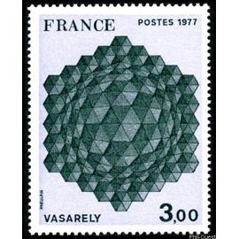 france 1977, très beau timbre neuf** luxe yvert 1924 oeuvre de vasarely, peintre spécialisé dans "l