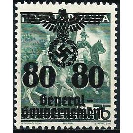 Pologne, Occupation Allemande 1940, Gouvernement General, très Beau timbre neuf** luxe Yvert 46, Timbre Polonais Surchargé Grand Aigle, Croix Gammée, Et "General Gouvernement 80"