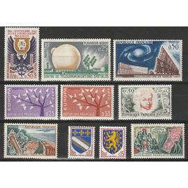 Lot de 10 timbres neuf** France 1962, n° 1342, 1343, 1344, 1353, 1354, 1355, 1358, 1359, 1360, 1362.