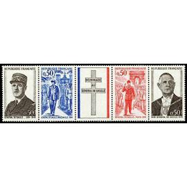 france 1971, très belle bande yvert 1698A, 4 timbres neufs** luxe+ vignette général de gaulle, regroupant les timbres 1695, 1696, 1697, 1698 avec vignette centrale croix de lorraine.