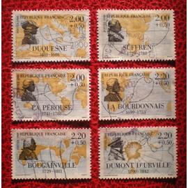 Grands navigateurs français - Série complète de 6 timbres oblitérés - France - Année 1988 - Y&T n° 2517, 2518, 2519, 2520, 2521 et 2522