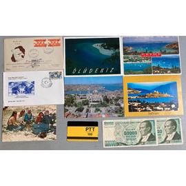 TURQUIE : 2 Enveloppes Philiatéliques - 1 Télécarte - 6 Cartes Postales (Istamboul-Çesme-Bodrum-Ölüden iz-Silifke avec correspondance) - 3 billets (Billet De 50 000 Lira) & 31  timbres oblitérés