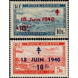algérie, département français 1947 / 1948, beaux timbres de poste aérienne yvert 7 et 8, avion survolant la rade d