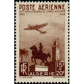 algérie, département français 1949, beau timbre de poste aérienne yvert 13, 25ème anniversaire du timbre algérien, Statue du duc d