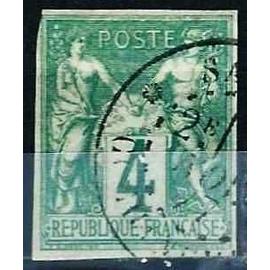 France, Colonies Générales 1877, Beau timbre classique Yvert 25, Type Sage Non Dentelé 4c. vert, Oblitéré, Tbe