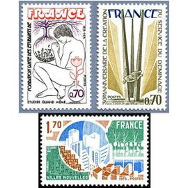 france 1975, très beaux timbres neufs** luxe yvert 1845 fondation des étudiants de france, 1854 service de déminage, 1855 villes nouvelles.