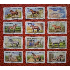 Chevaux de trait - Série complète de 12 timbres oblitérés - France - Année 2013