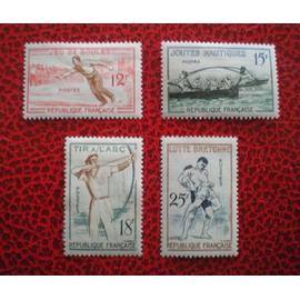 Jeux traditionnels - Lot de 4 timbres neufs sur charnière ou avec trace - Série complète - France - Année 1958 - Y&T n° 1161, 1162, 1163 et 1164
