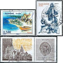 france 2007, beaux timbres yvert 4012 valenciennes, la fontaine watteau, 4057 le bassin d