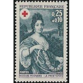 Timbre France 1968 Neuf- Nicolas Mignard : Le Printemps - Croix Rouge - 0.25+0.10 Yt 1580