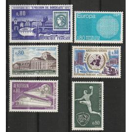 Lot de six timbres neufs** 1970 n° 1629, 1631, 1638, 1651, 1658, 1659.
