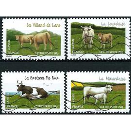 france 2014, série vaches de nos régions, beaux timbres yvert 953 955 957 958, oblitérés, TBE