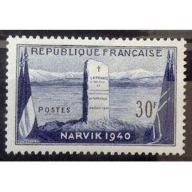 Bataille de Narvik en 1940 - 12ème Anniversaire - 30f (Impeccable n° 922) Neuf** Luxe (= Sans Trace de Charnière) - Cote 4,00&euro; - France Année 1952 - brn83 - N30640