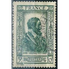 france 1943, beau timbre yvert 592, portrait de henri IV, oblitéré, TBE.