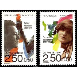 france 1992, très beaux timbres neufs** luxe yvert 2750 et 2752, série grands musiciens, arthur honegger et germaine tailleferre.