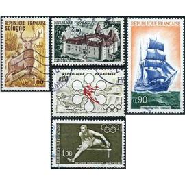 france 1972, beaux timbres yvert 1705 J.O. de sapporo, 1717 voilier côte d
