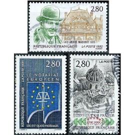 france 1995, beaux timbres yvert 2924 le notariat européen, 2966 andré maginot et 2973 200 ans de l