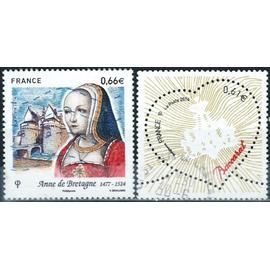 france 2014, beaux timbres yvert 4832, le coeur de baccarat et 4834, anne de bretagne, oblitérés, TBE.