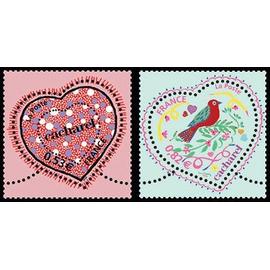 france 2005, très belle paire timbres neufs** luxe yvert 3747 3748, saint valentin, les coeurs par cacharel.