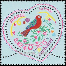 france 2005, très beau timbre neuf** luxe yvert 3748, saint valentin, le coeur par cacharel, 0.82 euro vert et multicolore.