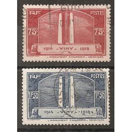 316 - 317 (1936) Vimy Rouge et Bleu oblitérés (cote 12,3e) (7627)
