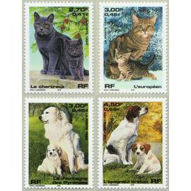 france 1999, très belle série nature de france, timbres neufs** luxe yvert 3283 le chartreux, 3284 le chat européen, 3285 le montagne des Pyrénées et 3286 l