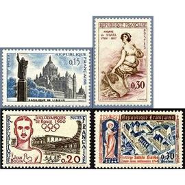 France 1960, très beaux timbres Neufs** Luxe Yvert 1265 Jeux Olympiques De Rome, Jean Bouin, 1268 Sainte Thérèse Et Basilique De Lisieux, 1269 Madame De Staël, 1280 Collège Sainte Barbe.