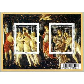 france 2010, très beau bloc feuillet neuf** luxe yvert 4548, timbres 4518 et 4519, oeuvre de Sandro Botticelli 1445-1510, Le printemps.