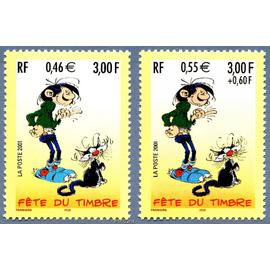 france 2001, beaux timbres neufs** luxe yvert 3370 3371, fête du timbre, gaston lagaffe avec et sans surtaxe croix rouge.