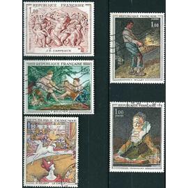 France - joli lot de timbres - tableaux années 1969 à 1972 -1588A seurat, 1641 carpeaux, 1652 boucher, 1672 millet, et 1702 fragonard, oblitérés, TBE
