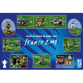 VIème coupe du monde de rugby organisée par la France : diverses phases de jeu bloc feuillet 110 année 2007 n° 4063 4064 4065 4066 4067 4068 4069 4070 4071 4072 yvert et tellier luxe
