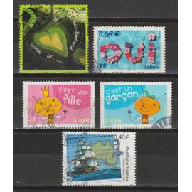 france, 2002, saint-valentin, timbres pour naissances, mariages, australie, n°3459 + 3463 à 3465 + 3476, oblitérés.