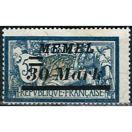 lituanie, enclave de memel sous adm. française 1922, beau timbre yvert 77, type merson 5f. bleu foncé et chamois, surchargé "memel 30 mark", neuf* - sans gomme