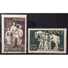 france 1943, très belle paire timbres neufs** luxe yvert 585 et 586, au profit de la famille du prisonnier.