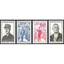 france 1971, très belle série complète neuve** luxe timbres yvert 1695, 1696, 1697, 1698 général de gaulle, avec vignette croix de lorraine.