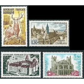 france 1972, très belle série touristique, timbres neufs** luxe yvert 1712 sologne, 1713 abbaye de charlieu, 1725 chateau de bazoches du morvan, 1726 cathédrale saint just de narbonne.