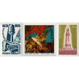 france 1978, très beaux timbres neufs** luxe yvert 1984 école supérieure des télécommunications, 2005 parc national de port-cros et 2010 colline notre dame de lorette.
