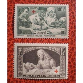 Paire de timbres neufs ** au profit des blessés - Croix rouge en surcharge typographique - France - Année 1940 - Y&T n° 459 et 460