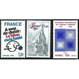france 1980, très beaux timbres neufs** luxe yvert 2080 à vous de choisir, le tabac ou la santé, 2088 ville de dunkerque et 2091 association des relations publiques.