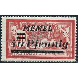 lituanie, enclave de mamal 1922, beau timbre neuf** yvert 53, type merson 40c. rouge et bleu vert surchargé "memel 40 pfennig".