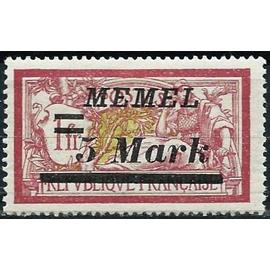 lituanie, enclave de memel 1922, beau timbre yvert 62, type merson 1f. lie de vin et olive, surchargé "memel 5 mark", neuf*